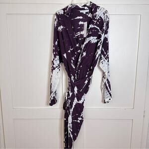 NWT Young , Fabulous, & Broke Raine Purple Tye Dye Long Sleeve Wrap Dress Small